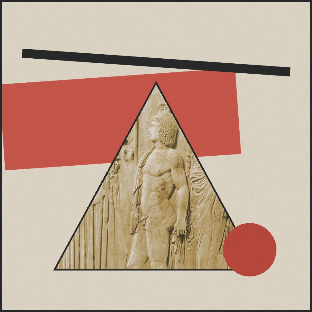 Collage: relieve de Eleusis en el triángulo de Desmontando